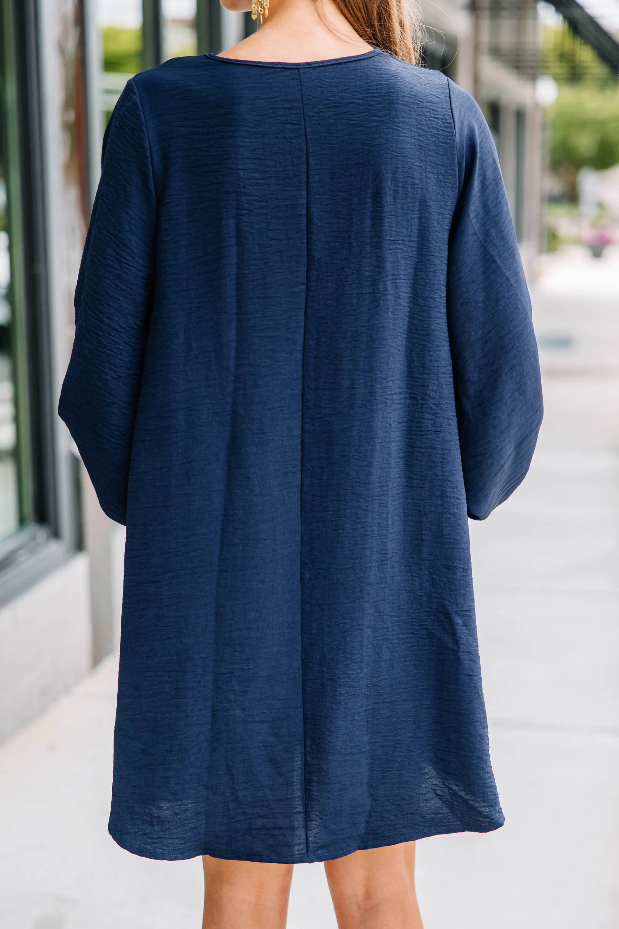 Loud And Clear Navy Blue Bubble Sleeve Dress