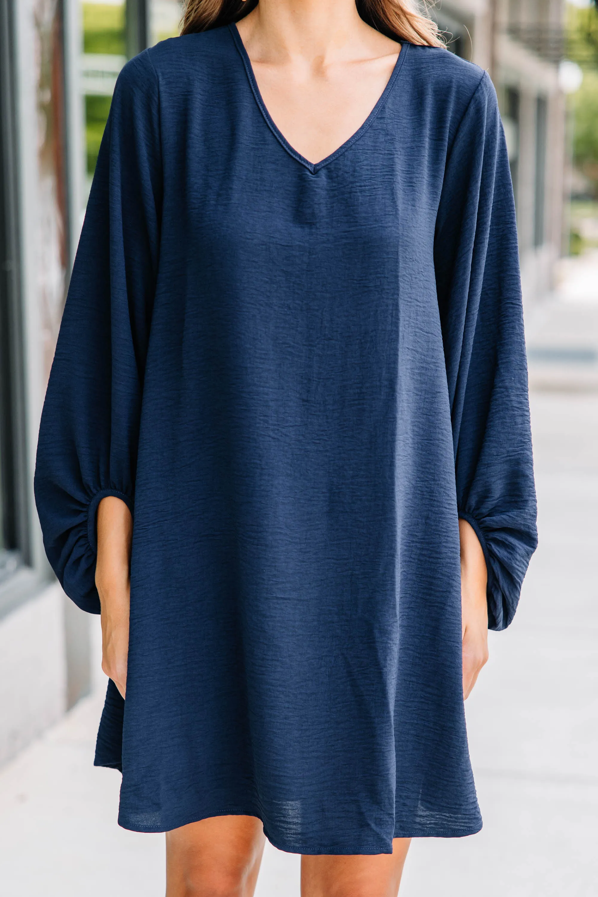 Loud And Clear Navy Blue Bubble Sleeve Dress