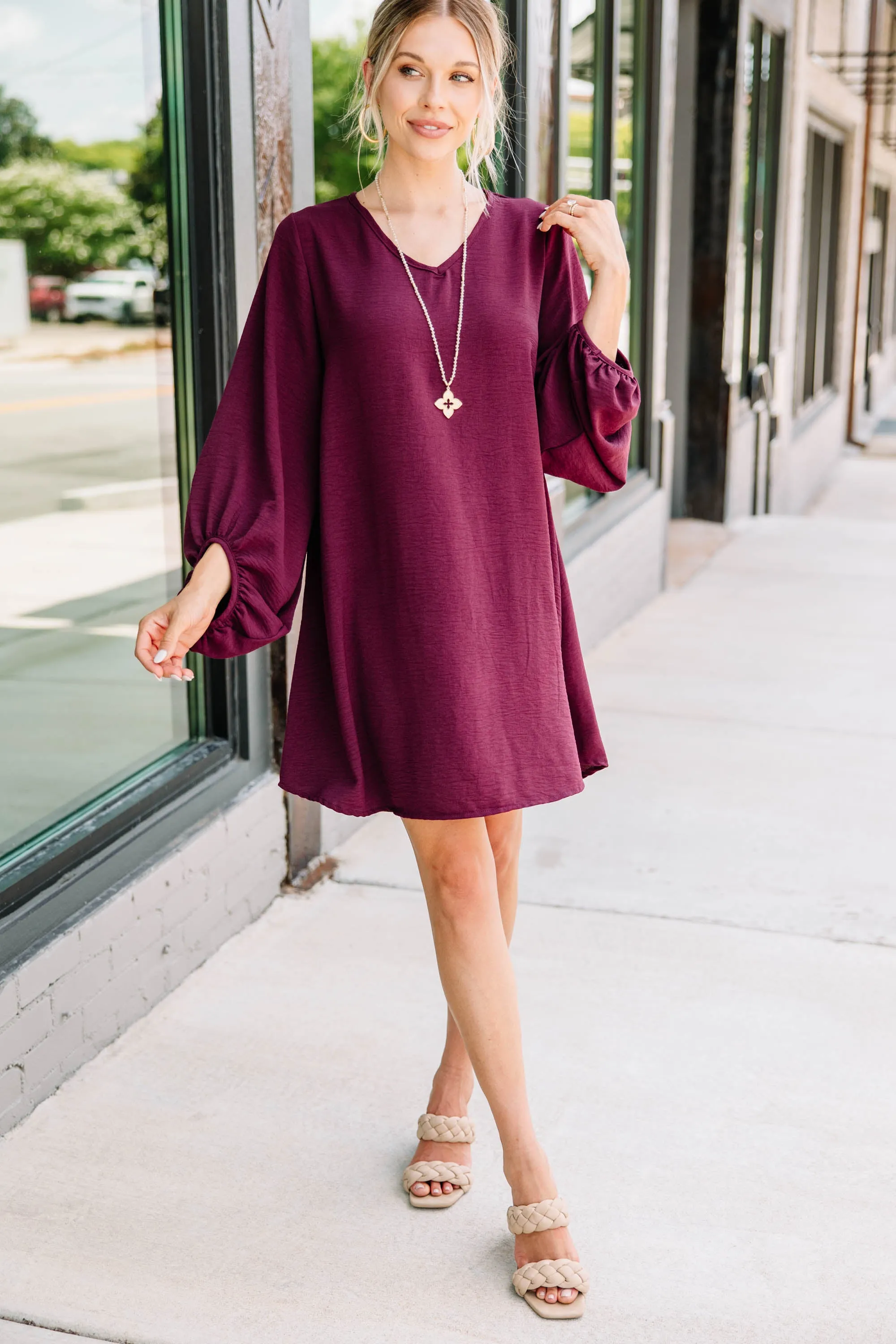 Loud And Clear Plum Purple Bubble Sleeve Dress