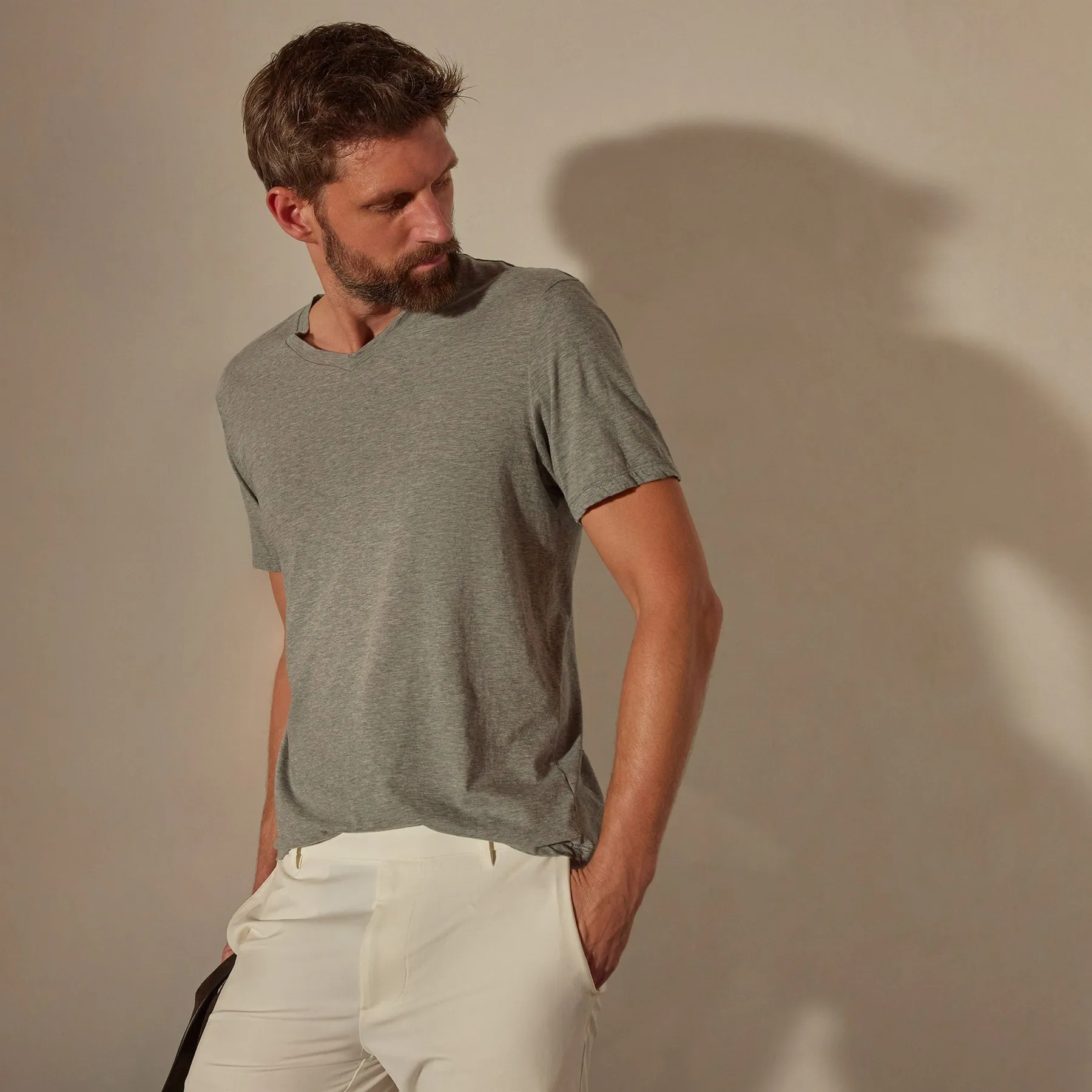 Luxe Lotus Jersey V Neck - Heather Grey