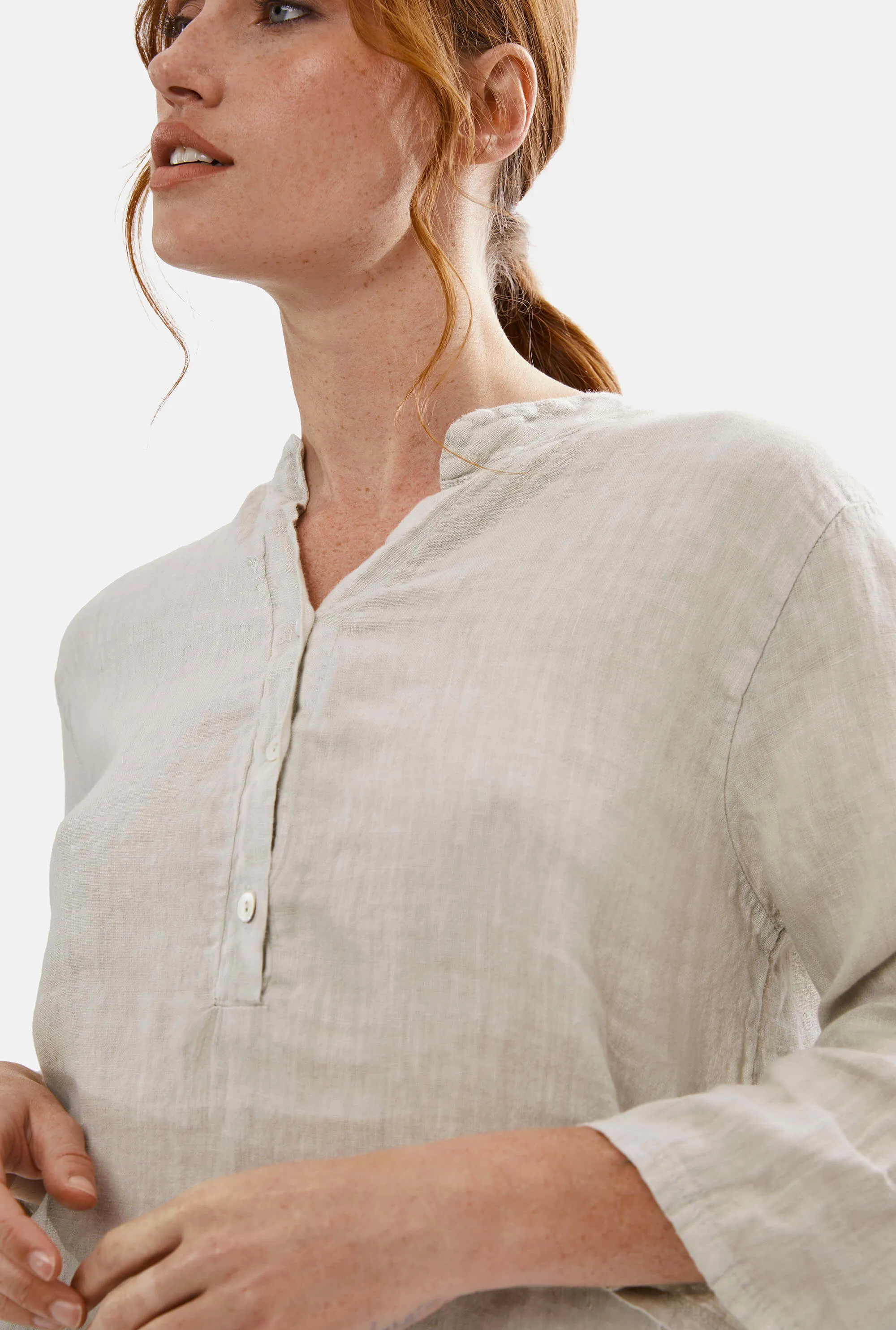 Mandarin Collar Linen Top