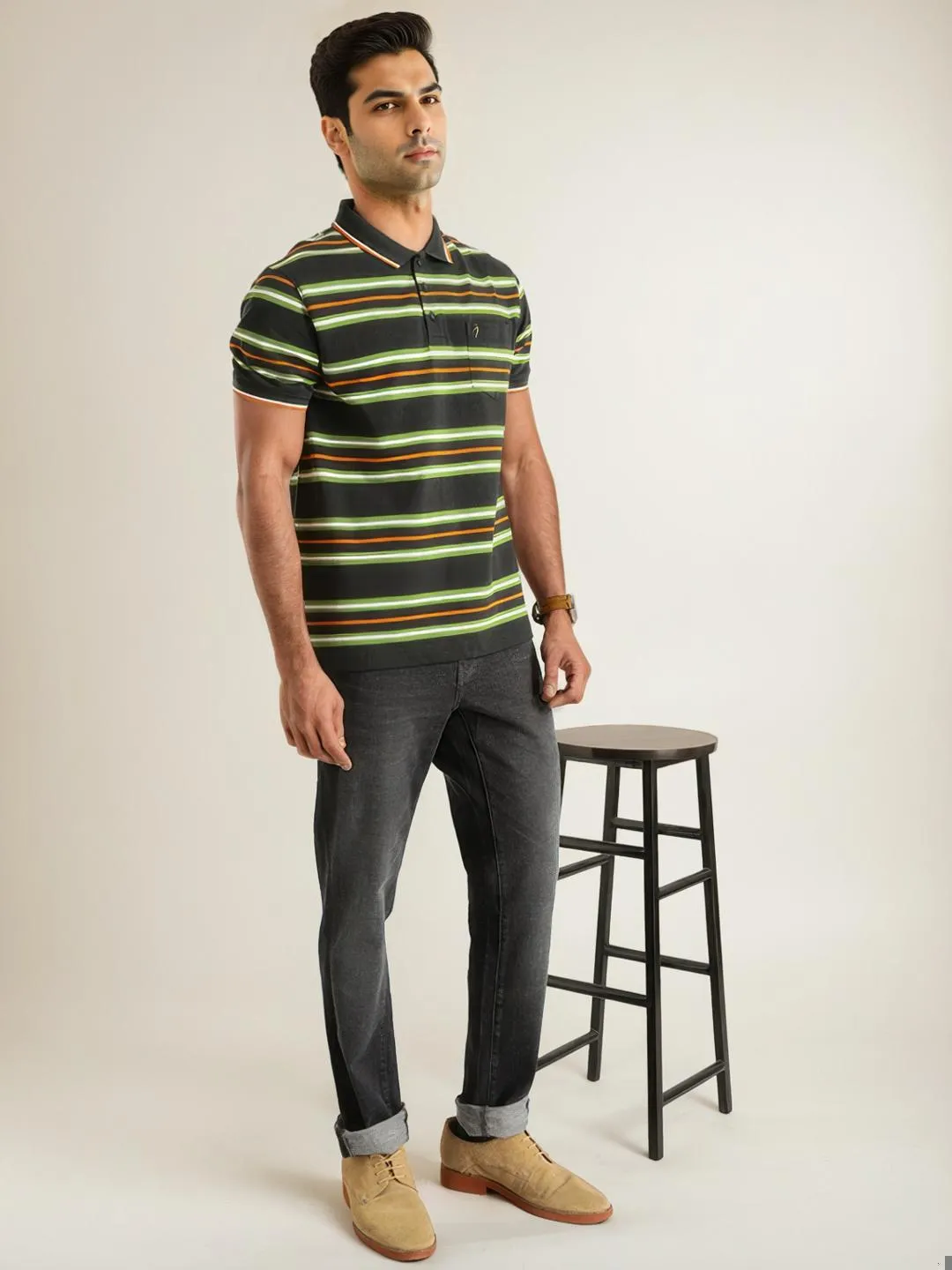 Men Striped Polo T-Shirt