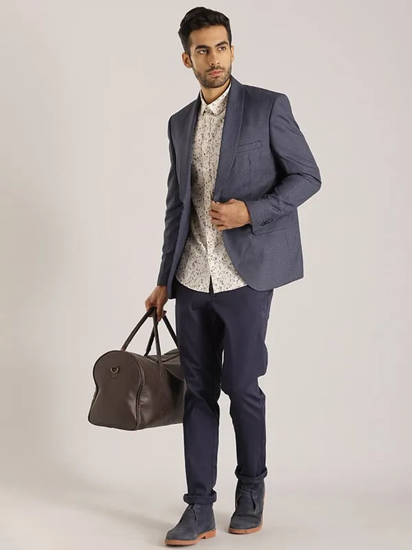 Men Textured Full Sleeve Casual Blazer