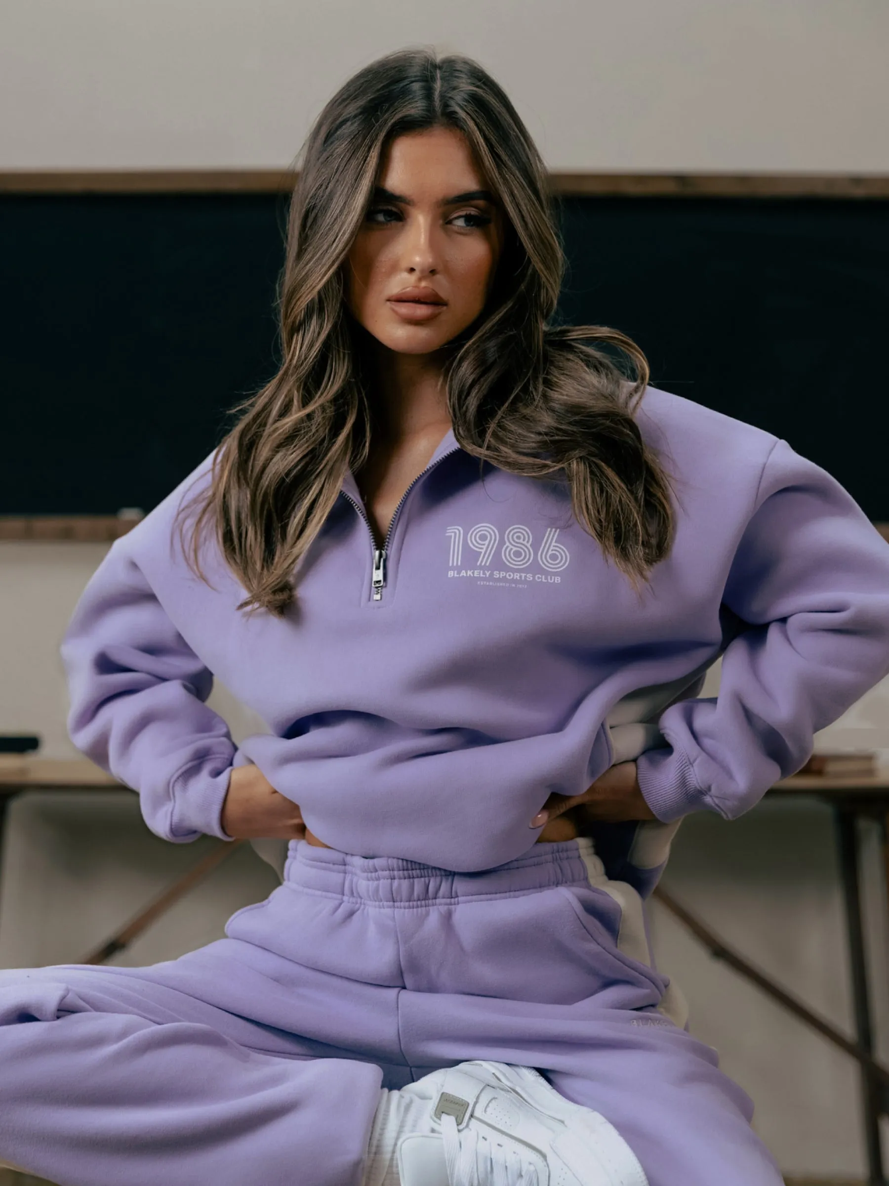 Panel 1/4 Zip Sweater - Violet
