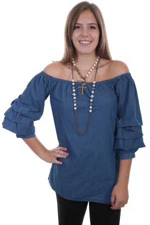 Scully HC350 Lightweight Denim Blue Peasant Blouse