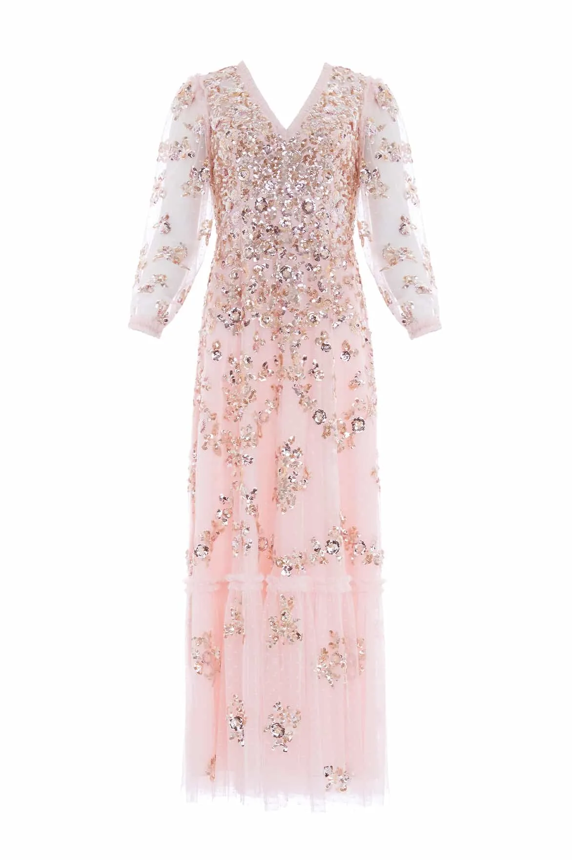Sequin Chain V-Neck Ankle Gown