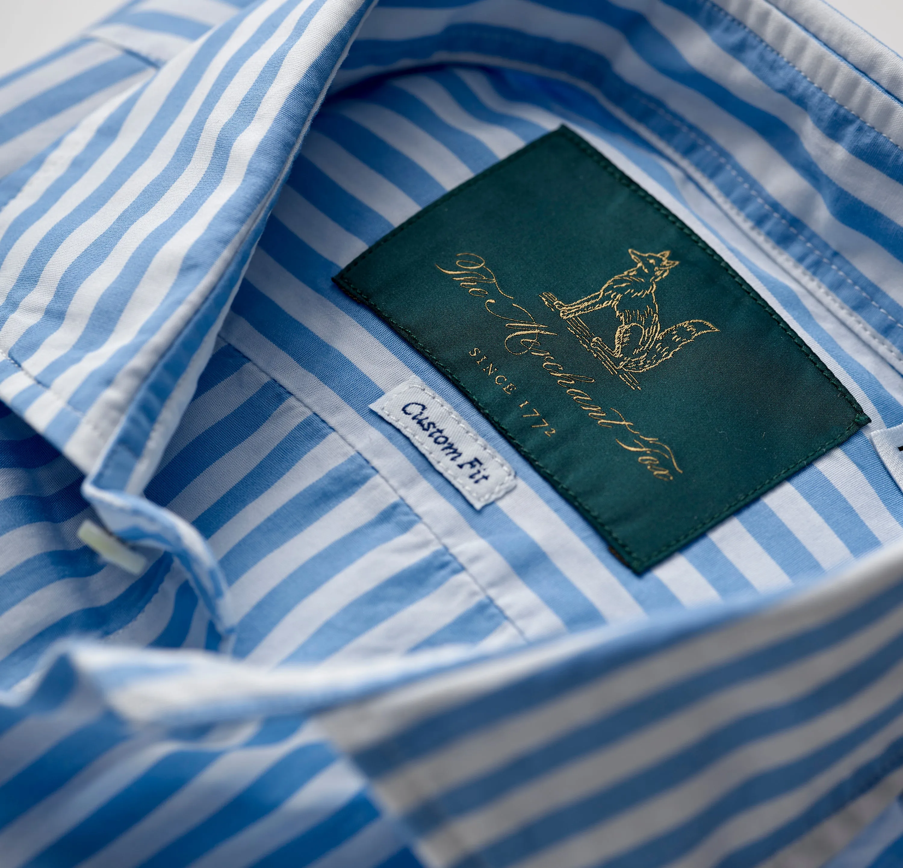 Spread Collar Cotton Shirt in White & Light Blue Bengal Stripes