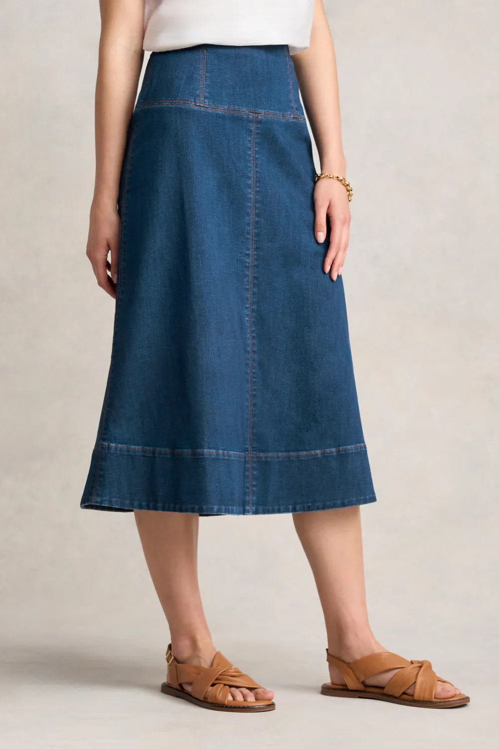 Stitch Detail Denim Skirt - Mid Wash Denim