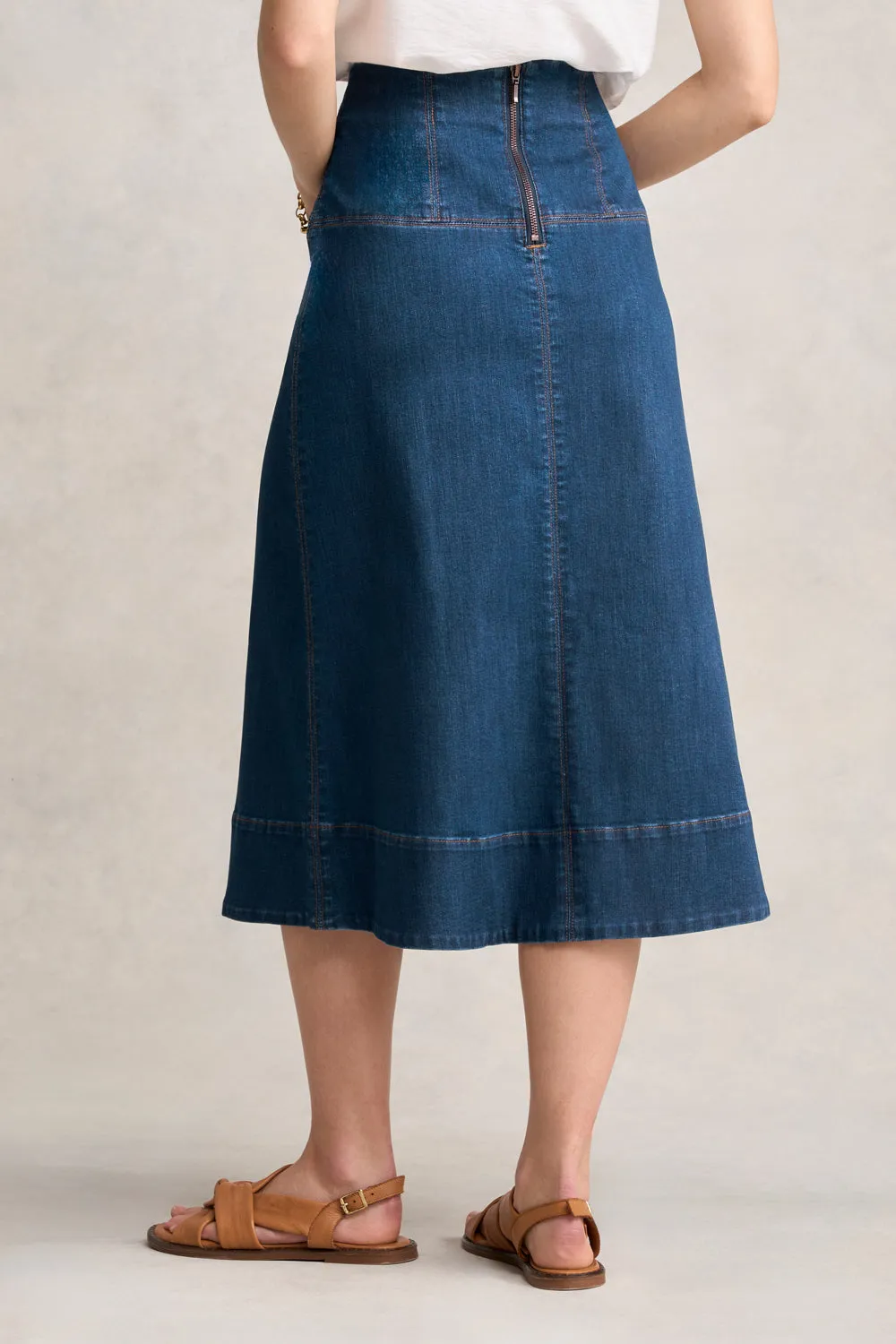 Stitch Detail Denim Skirt - Mid Wash Denim