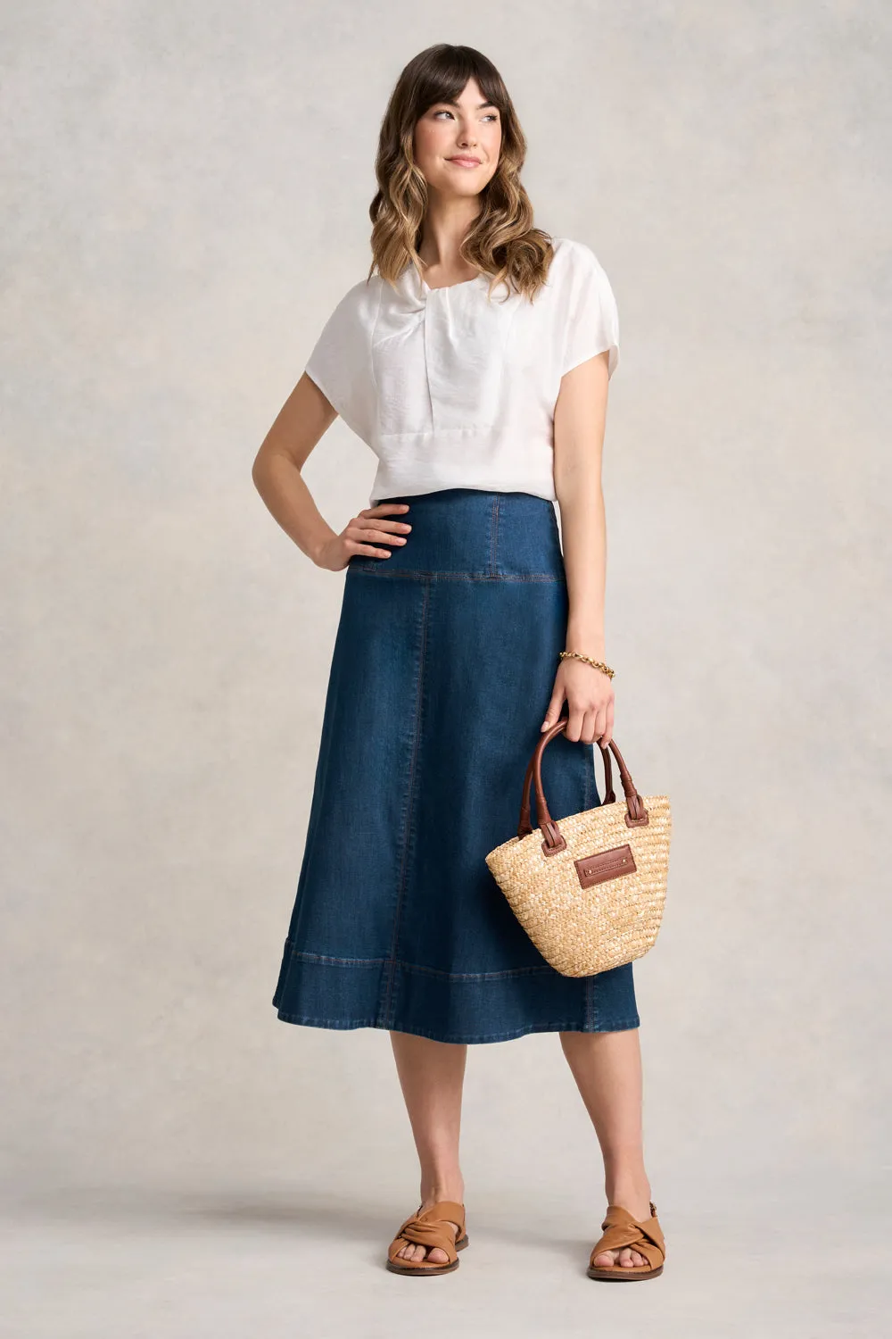 Stitch Detail Denim Skirt - Mid Wash Denim
