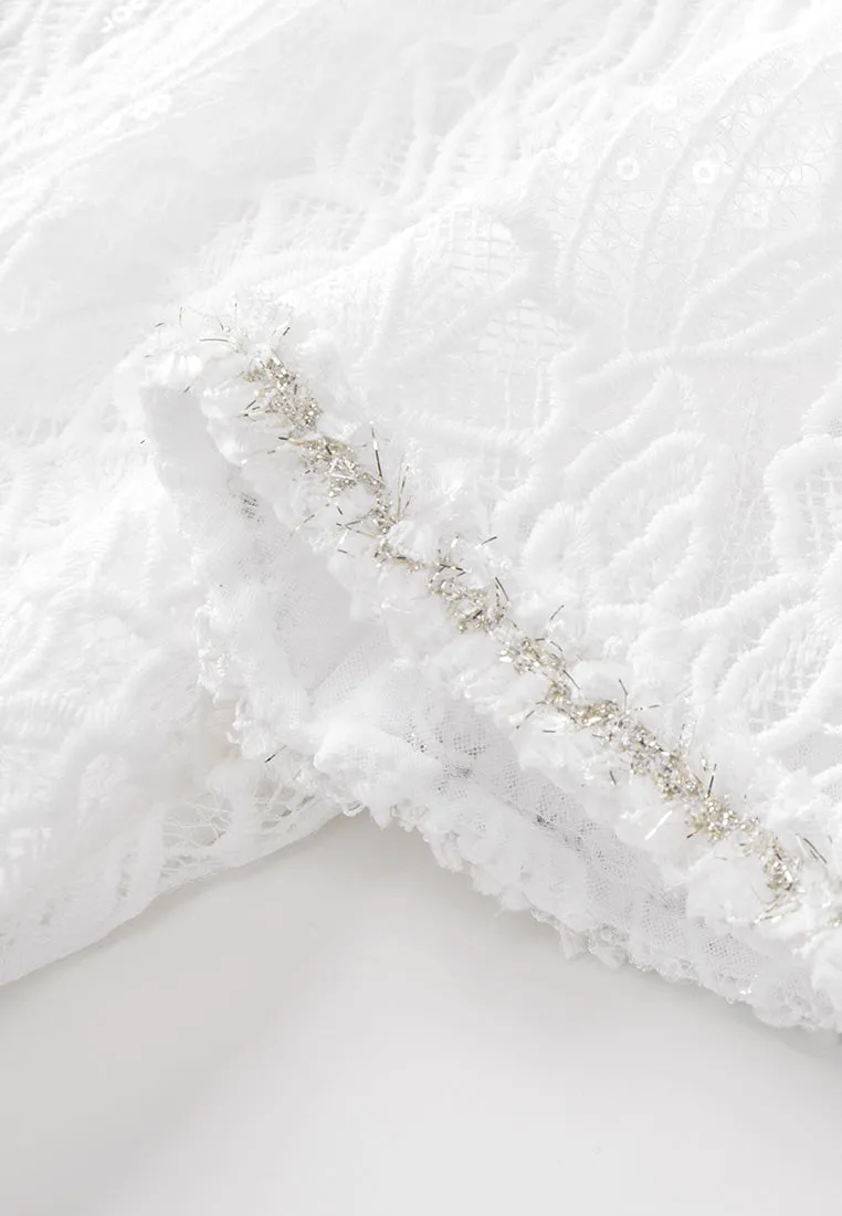 Tiered Lace-detail Frayed-detail Fishtail Dress