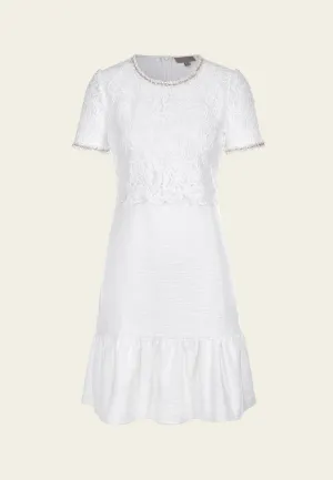 Tiered Lace-detail Frayed-detail Fishtail Dress