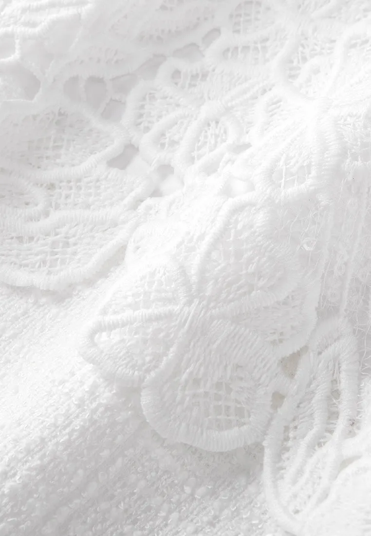 Tiered Lace-detail Frayed-detail Fishtail Dress