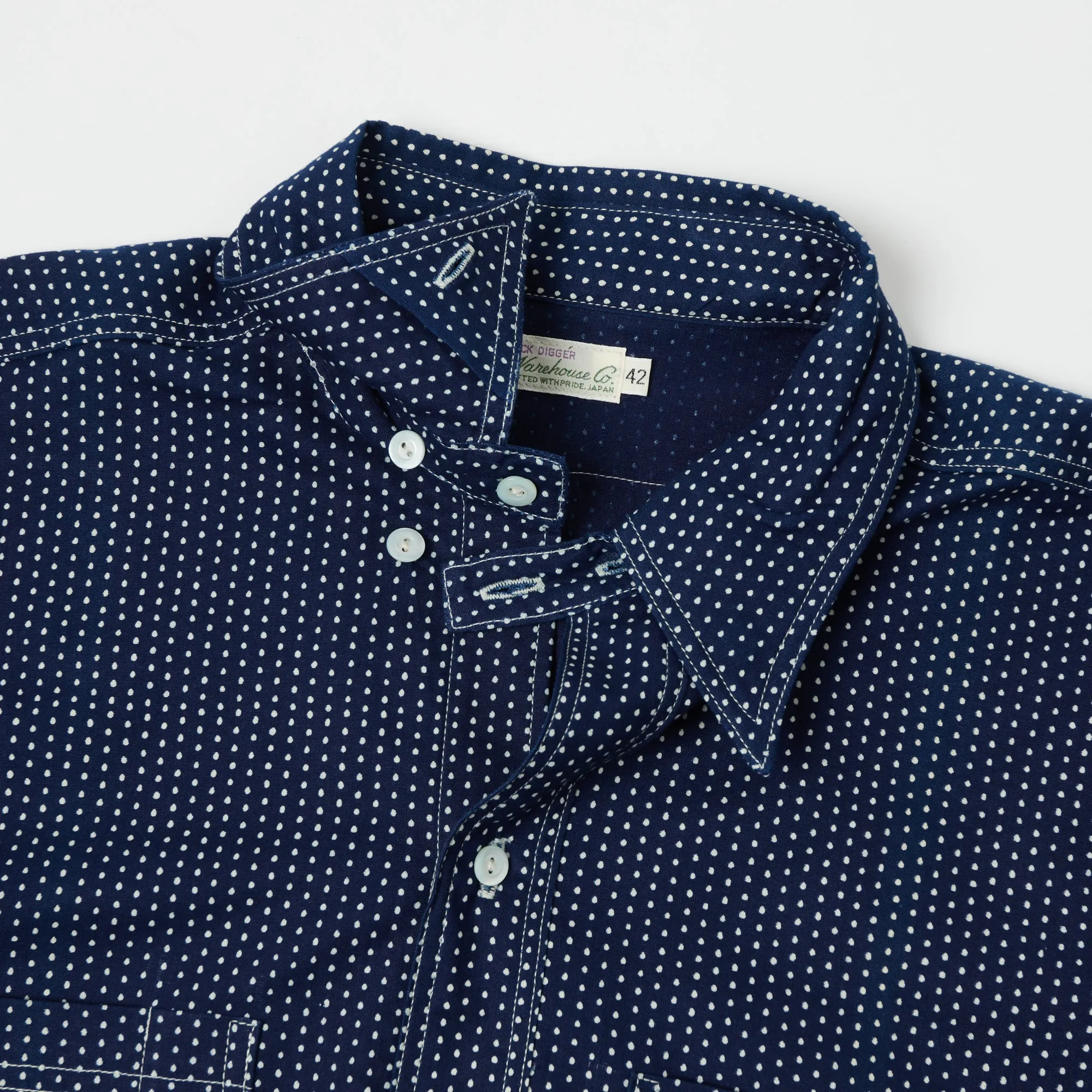 Warehouse 3025 Wide Awake Shirt - Indigo Dot Pattern