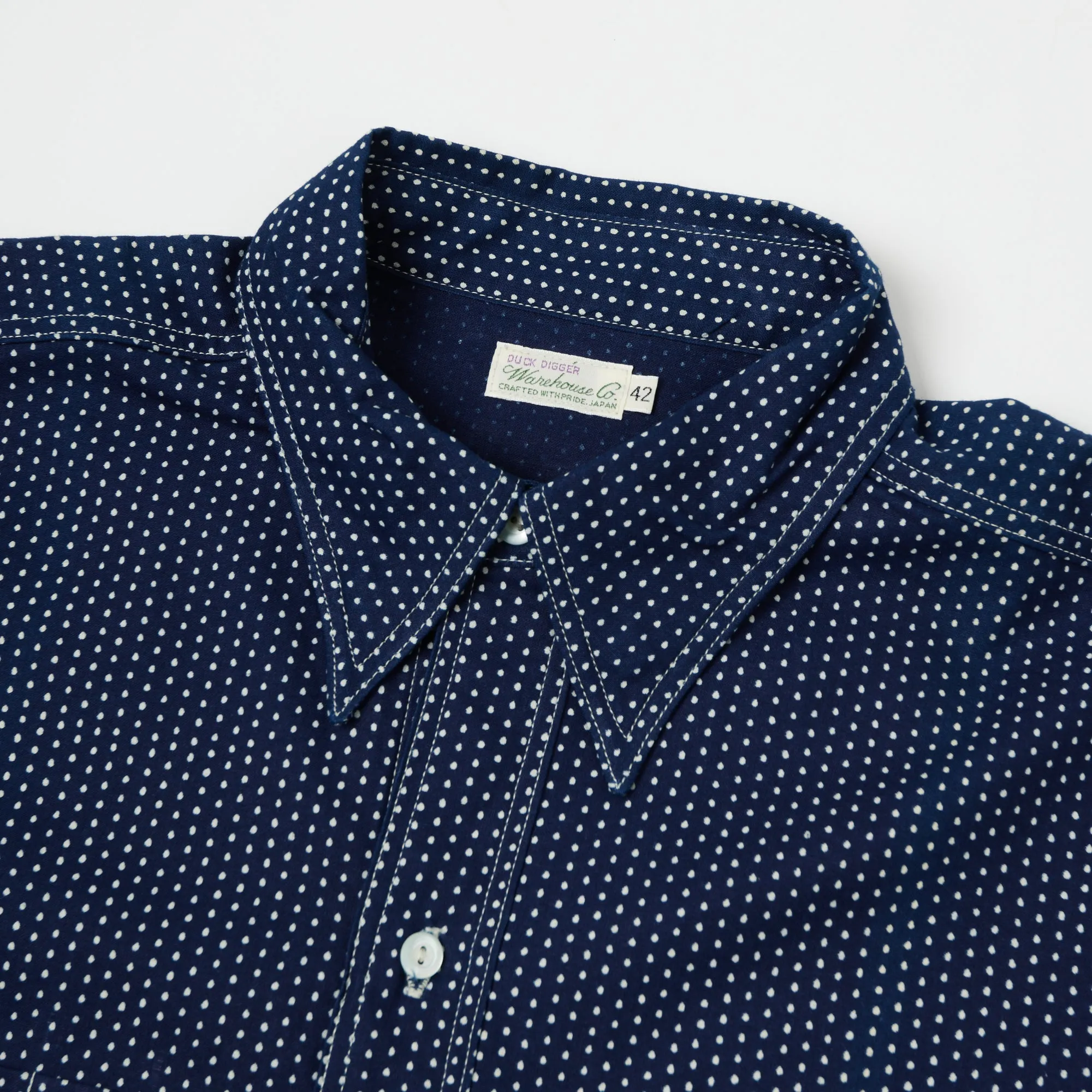 Warehouse 3025 Wide Awake Shirt - Indigo Dot Pattern