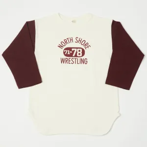 Warehouse 4800 'North Shore' Baseball Tee - Cream/Bordeaux