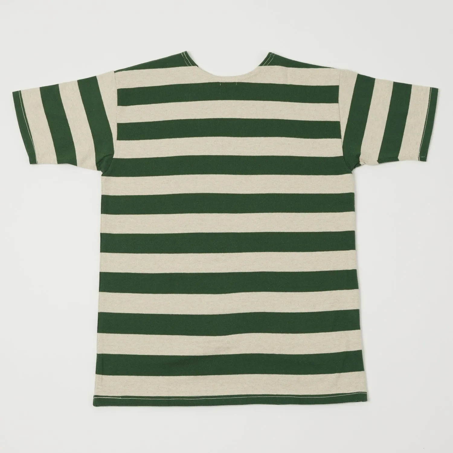 Warehouse & Co 4050 S/S 2 Border Stripe Tee - Green/Oatmeal
