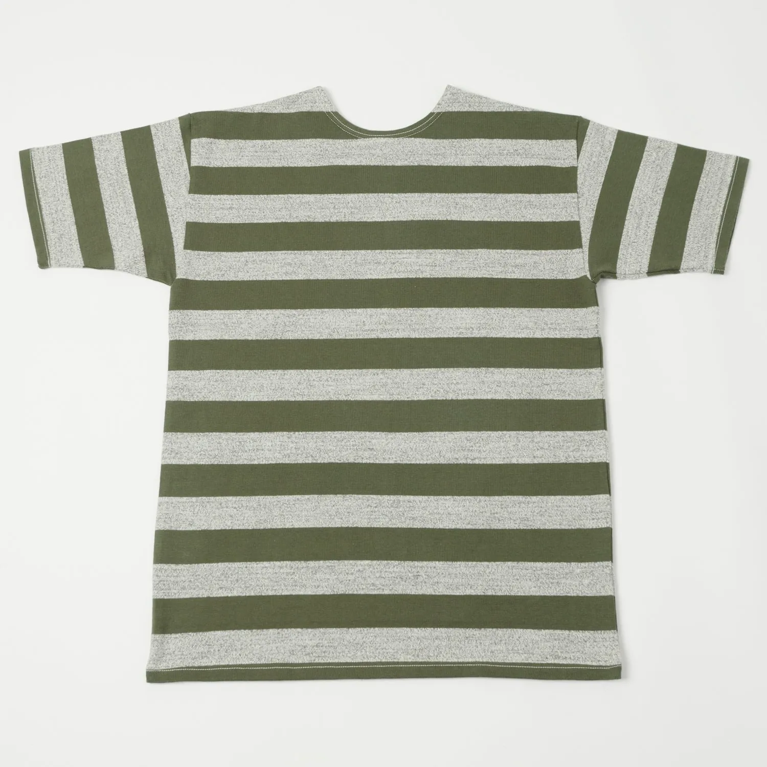 Warehouse & Co 4050 S/S 2 Border Stripe Tee - Olive Green/Heather Grey
