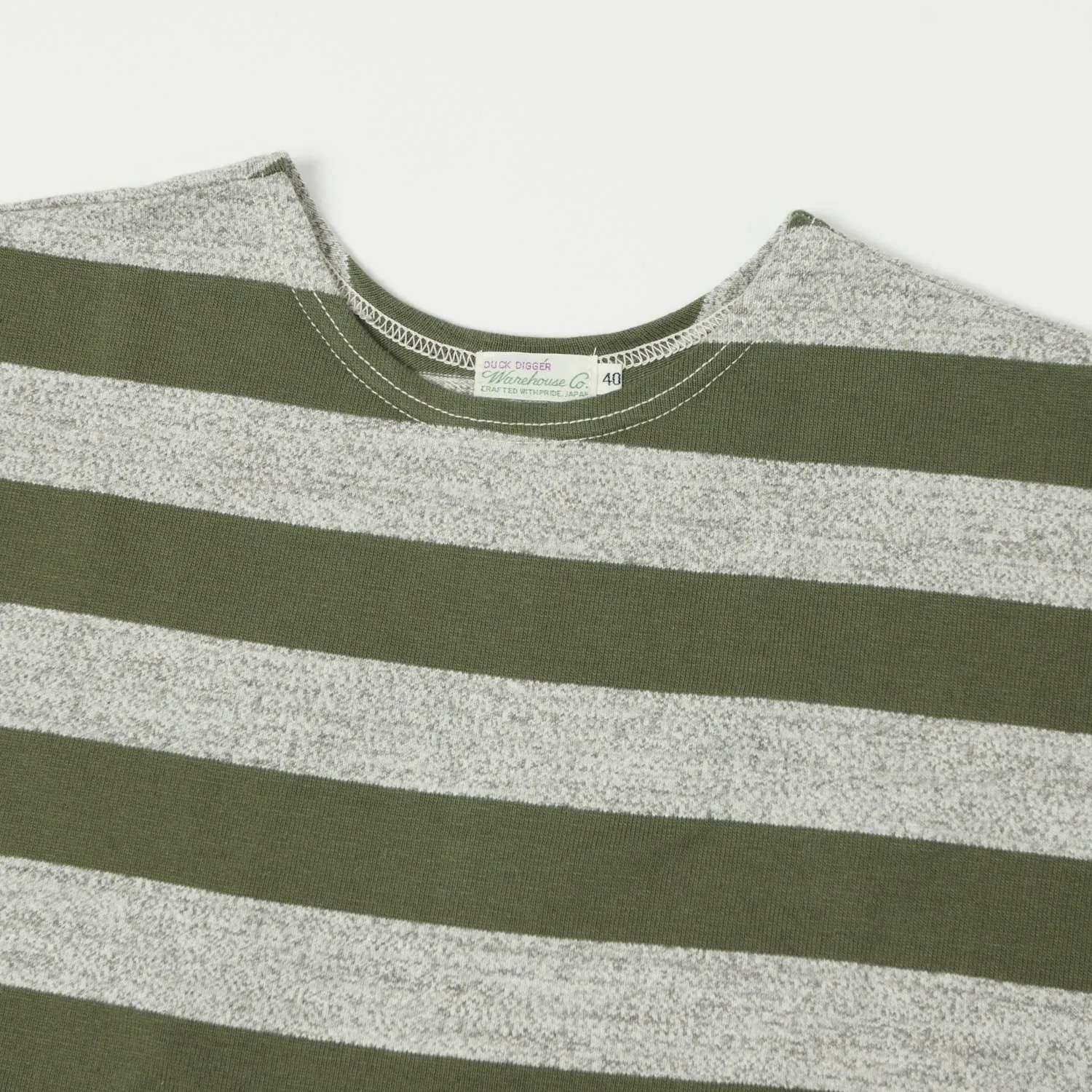 Warehouse & Co 4050 S/S 2 Border Stripe Tee - Olive Green/Heather Grey