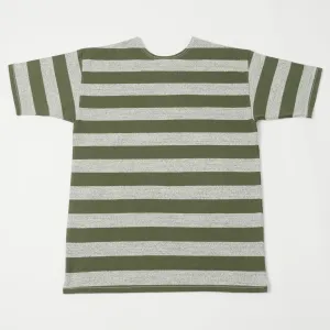 Warehouse & Co 4050 S/S 2 Border Stripe Tee - Olive Green/Heather Grey