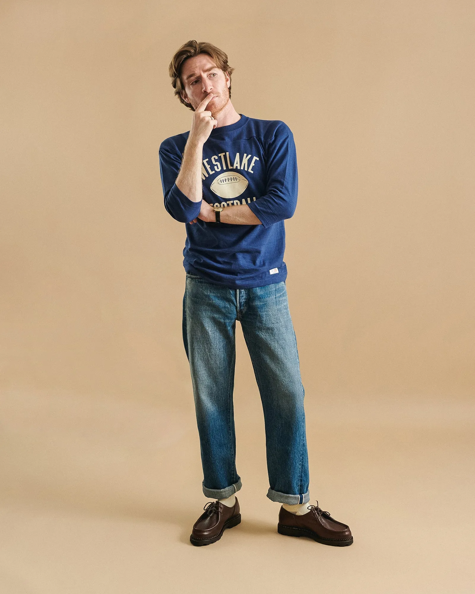 Warehouse & Co 4063 'West Lake' 3/4 Sleeve Football Tee - Navy