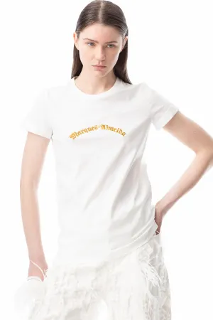 WHITE CAP SLEEVE T-SHIRT WITH GOLD LOGO