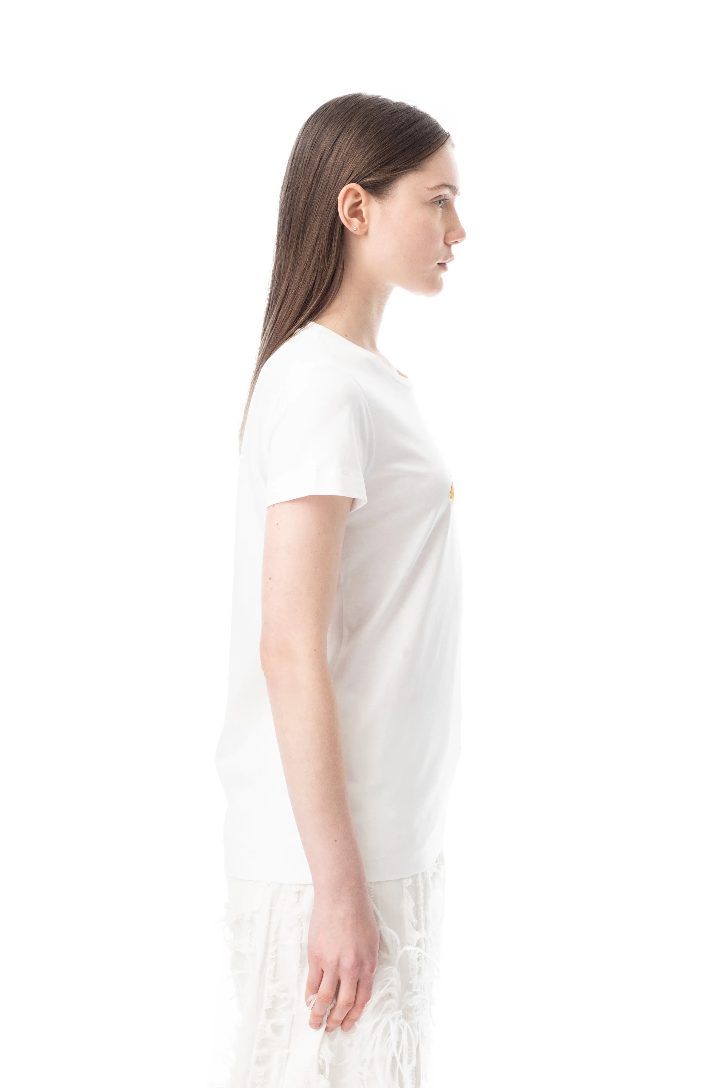 WHITE CAP SLEEVE T-SHIRT WITH GOLD LOGO