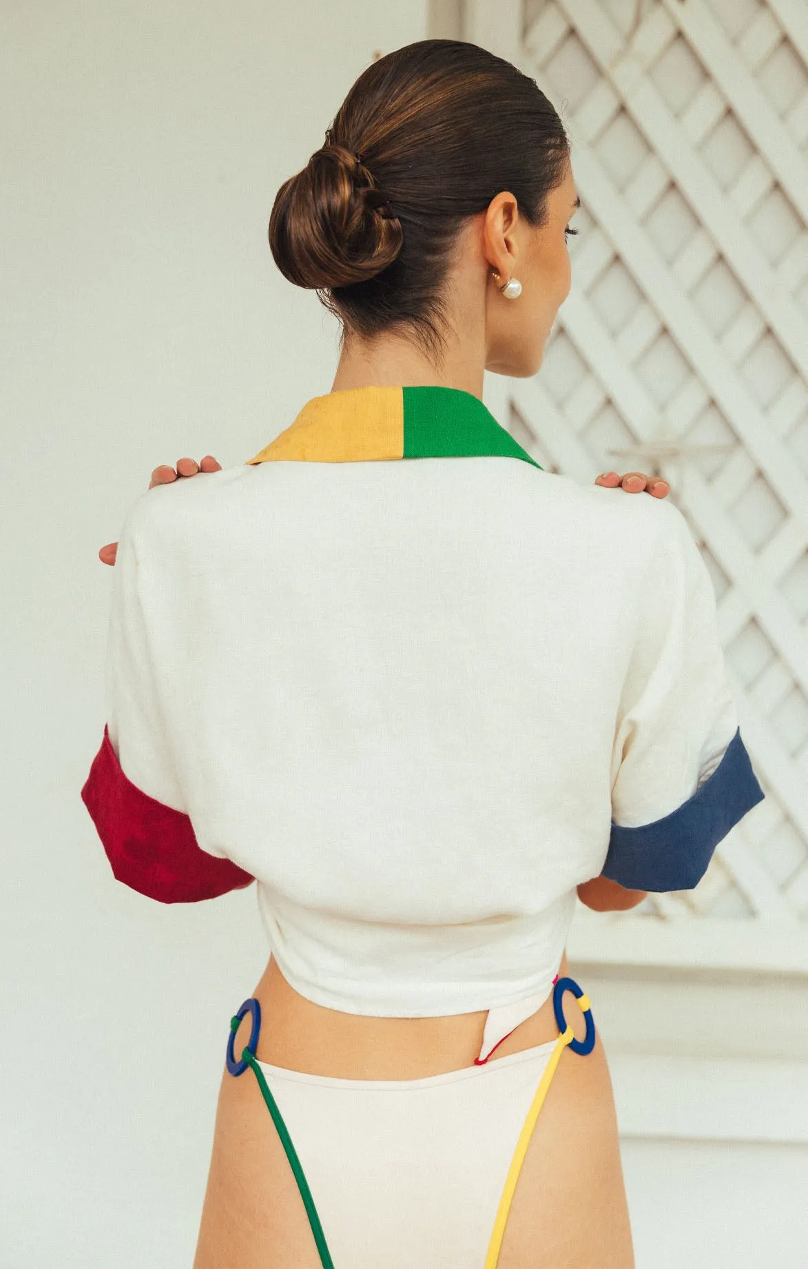 White Cropped Linen Box Shirt
