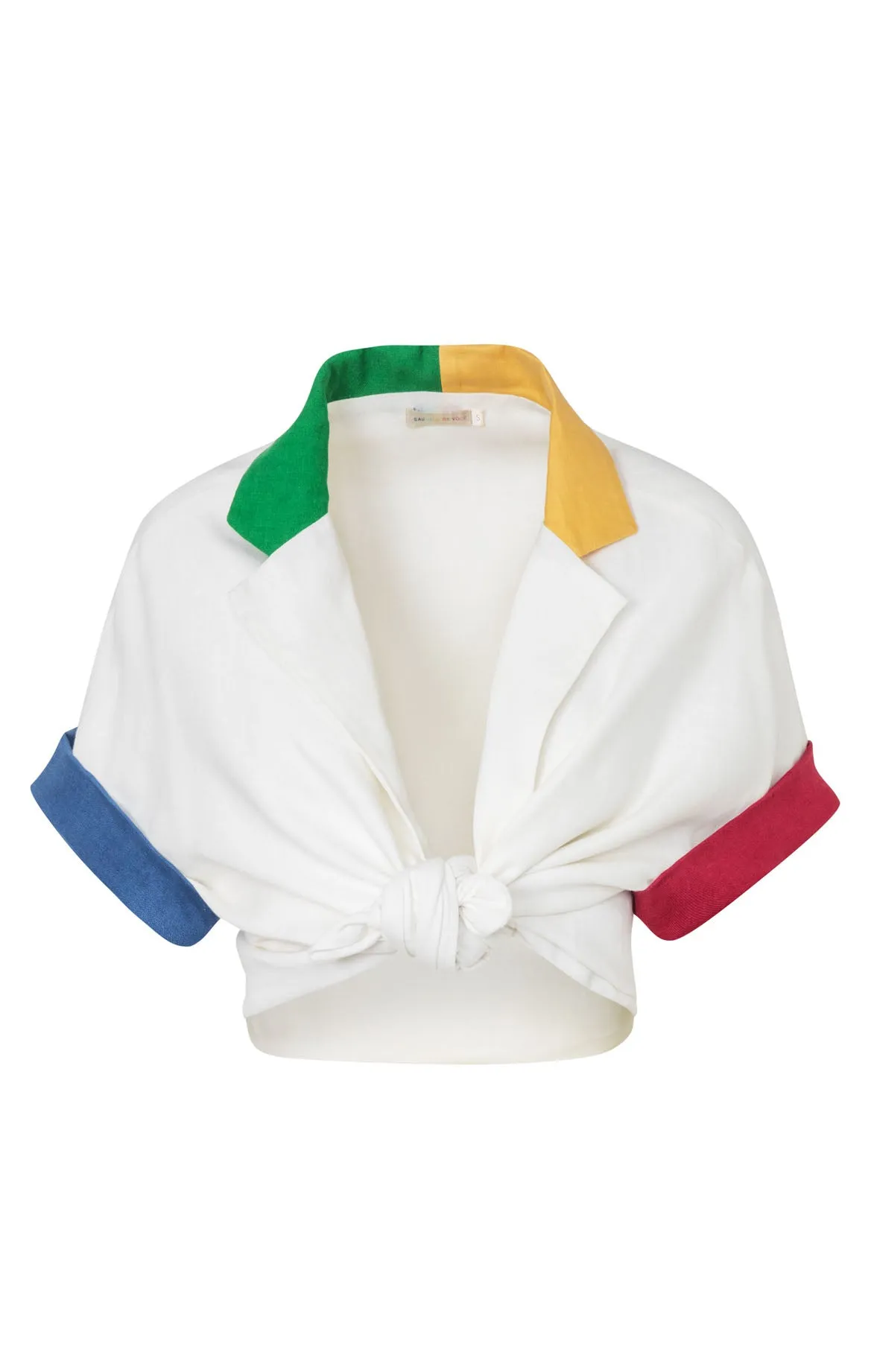 White Cropped Linen Box Shirt
