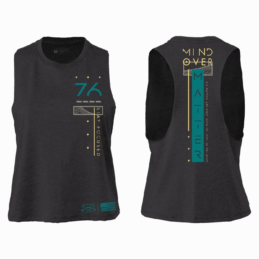 Women's Mind Over Matter Racerback Cropped Tank - Dark Heather Gray