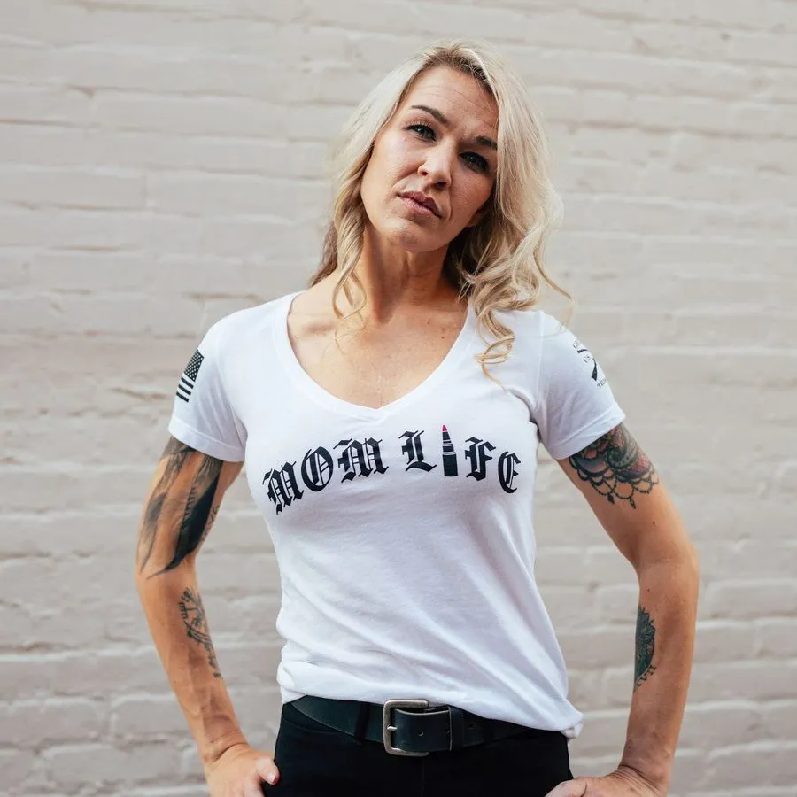 Women's Mom Life V-Neck T-Shirt - White