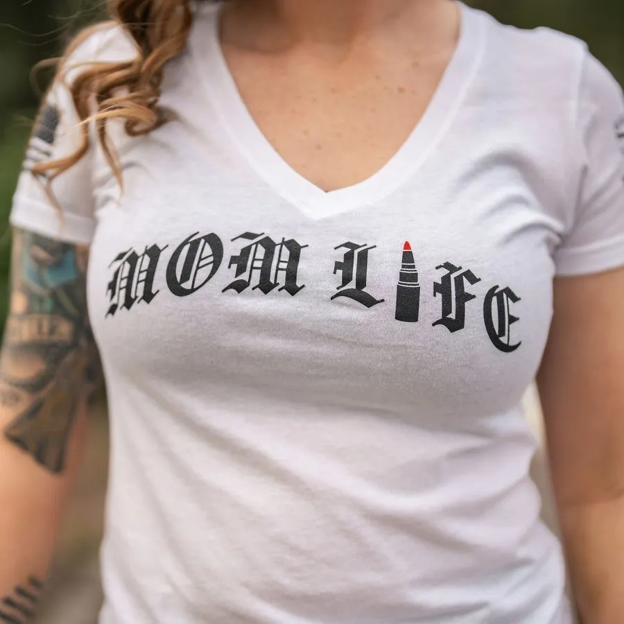 Women's Mom Life V-Neck T-Shirt - White