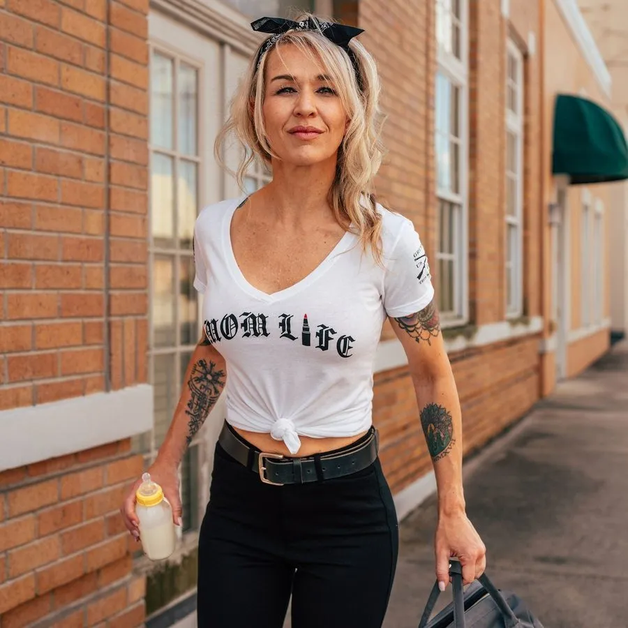 Women's Mom Life V-Neck T-Shirt - White