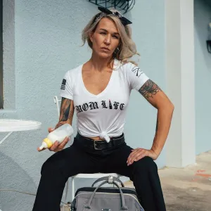 Women's Mom Life V-Neck T-Shirt - White