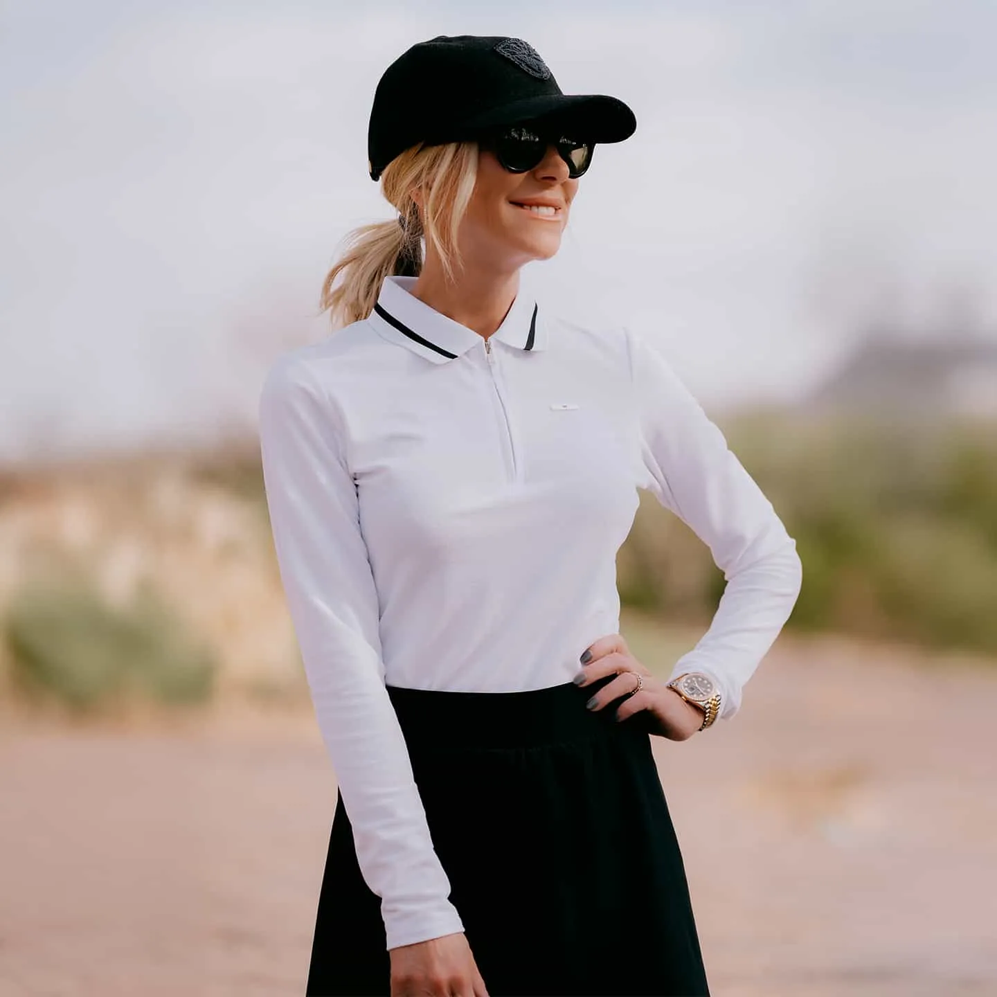 Women's Terry Cloth 1/4 Zip Long Sleeve Polo