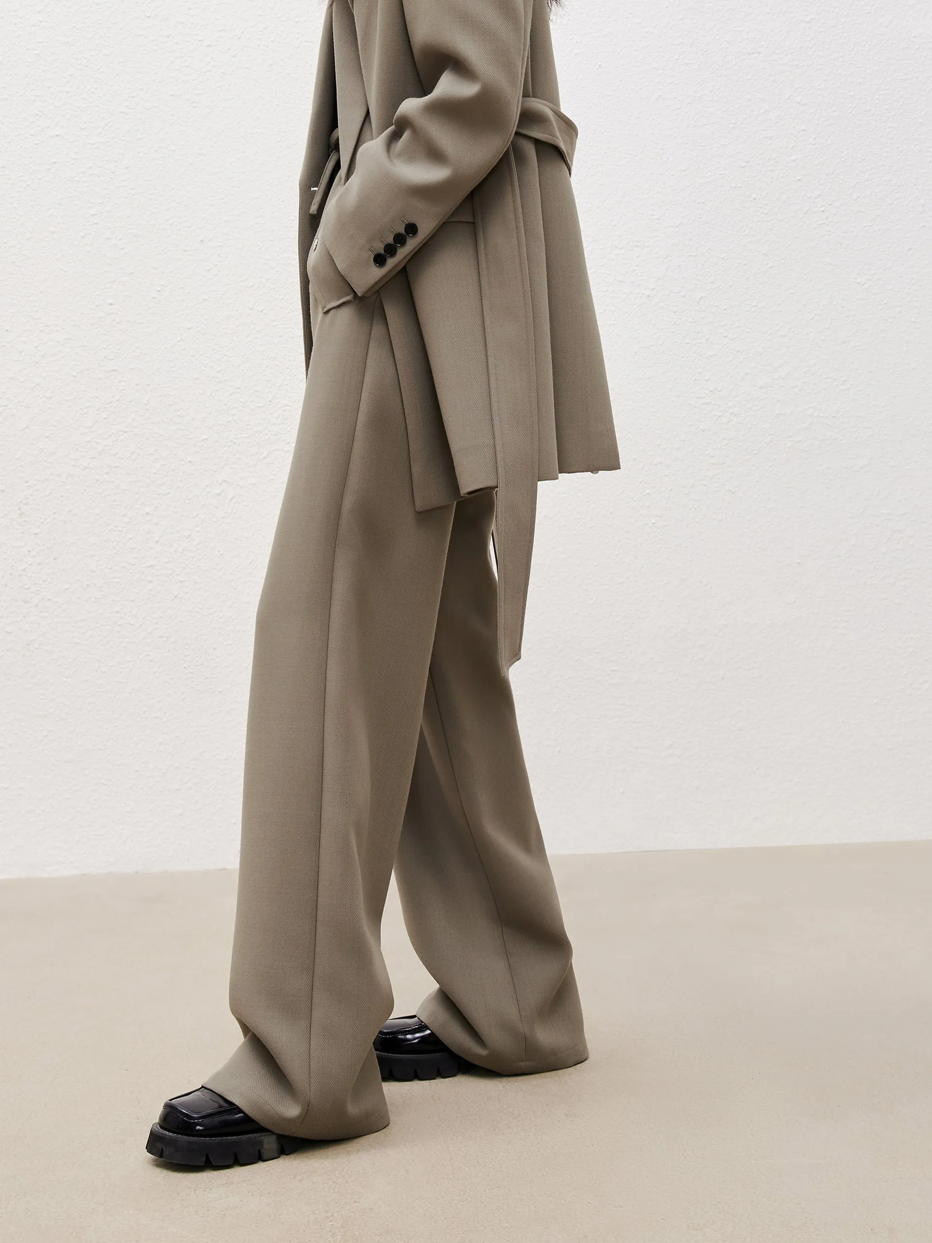 Wool Blend Drawstring Casual Pants