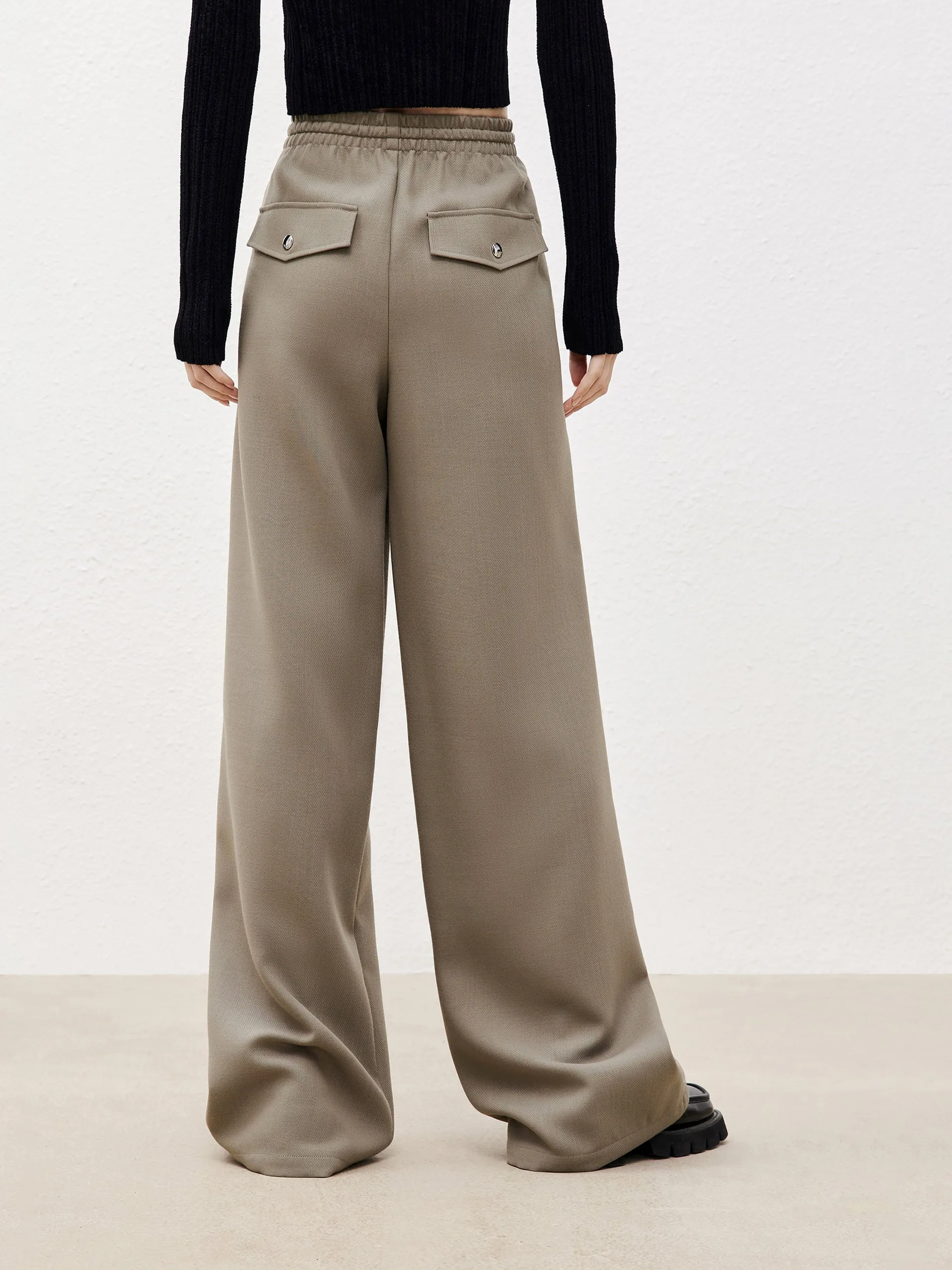 Wool Blend Drawstring Casual Pants