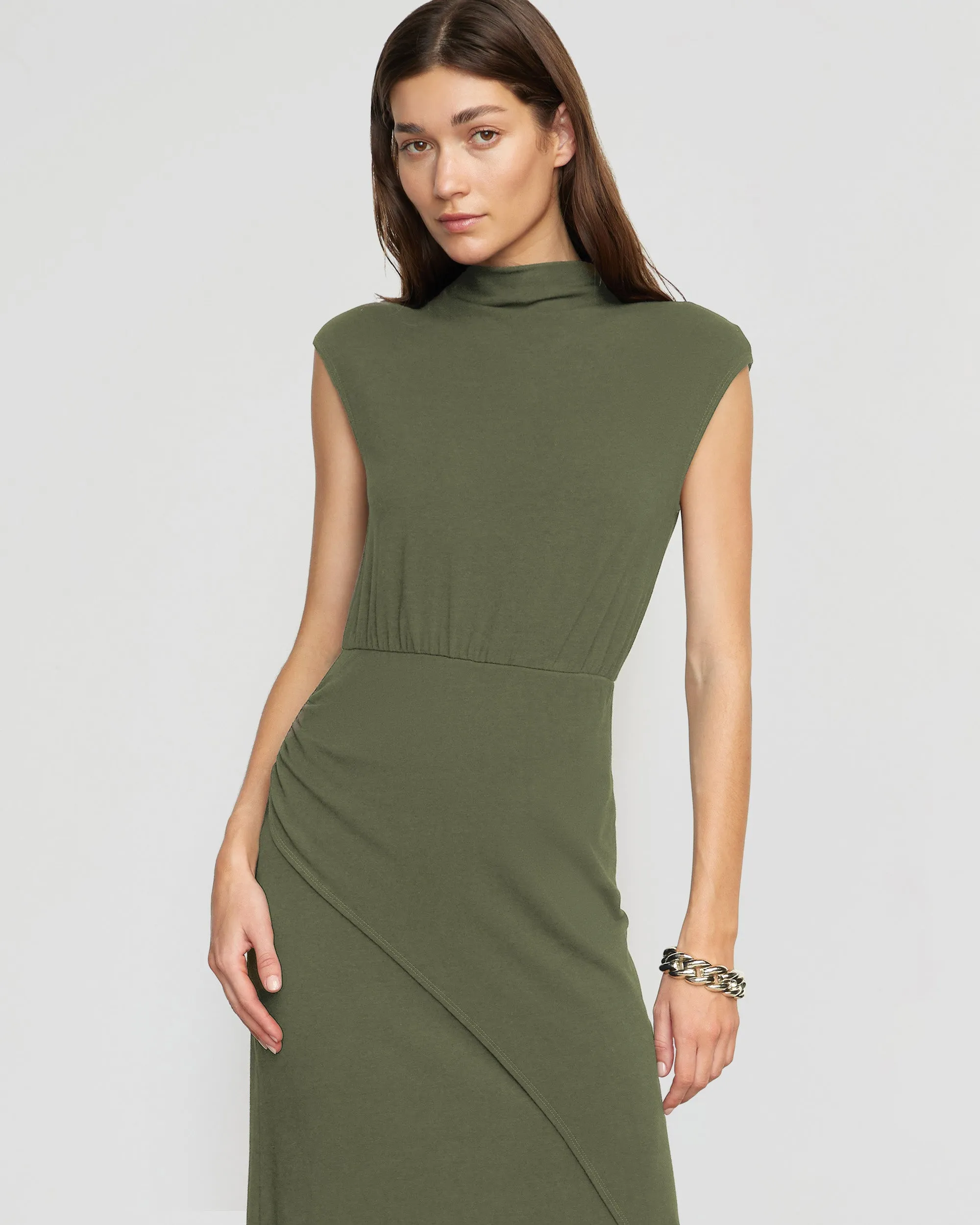 Yimei Mock-Neck Side-Slit Dress